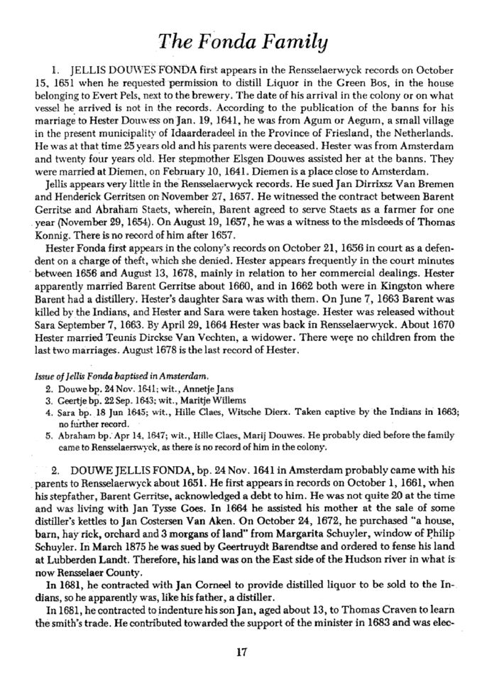 Fonda family-history reference page from the archive